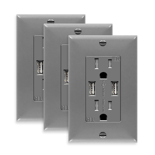 TOPGREENER 15 Tamper Resistant Decorator Outlet with USB Port Wayfair